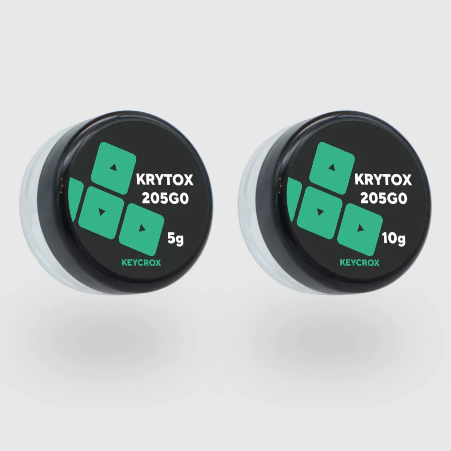 Small capsules of Krytox 205g0 lubricant sold either in 5g or 10g quantities
