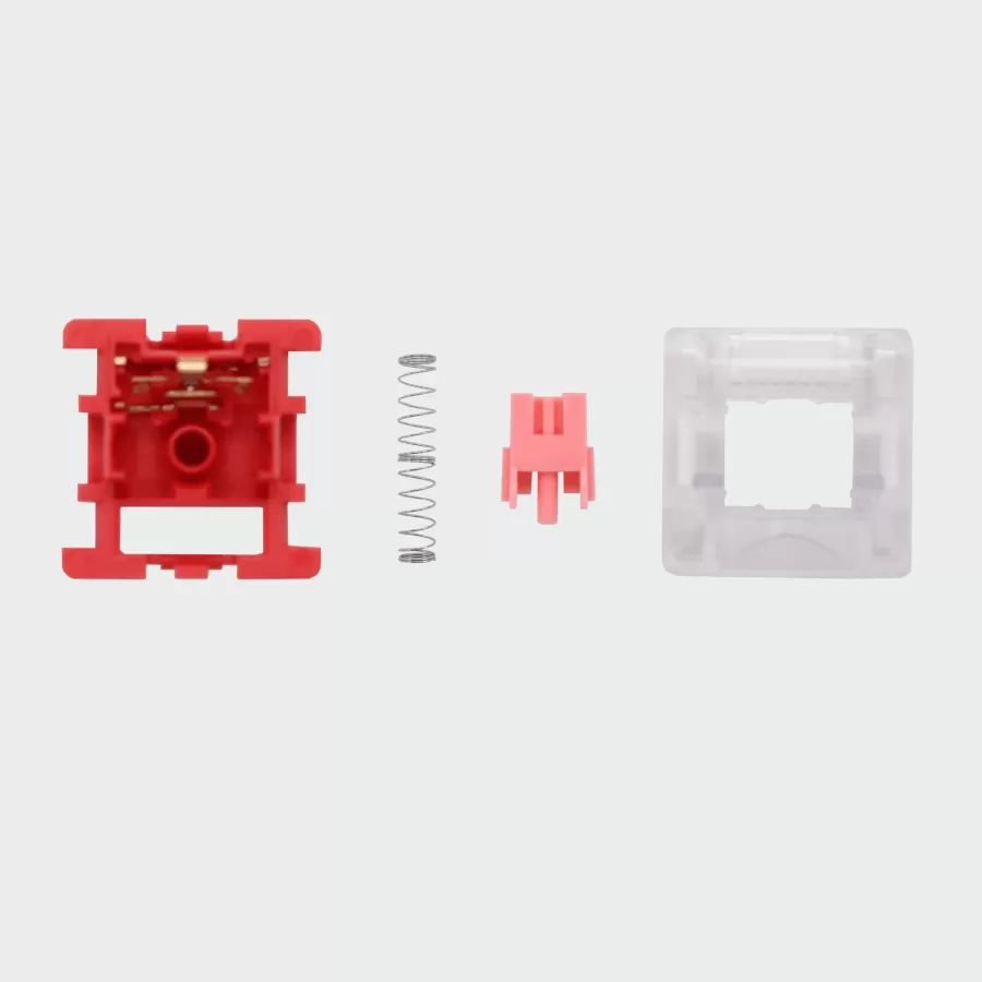 The inside of a momoka flamingo linear mechanical keyboard switch