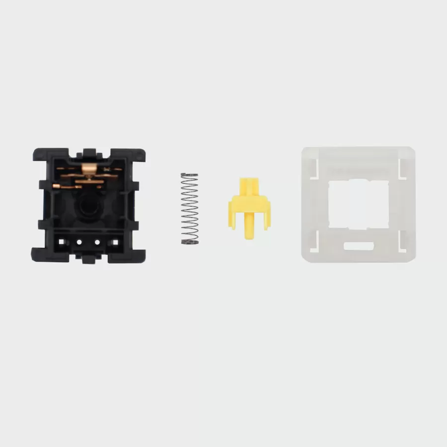 The inside of a gateron milky yellow black bottom linear mechanical keyboard switch