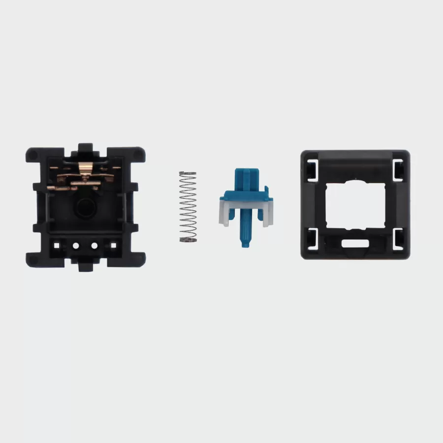 The inside of a cherry mx blue mechanical keyboard switch